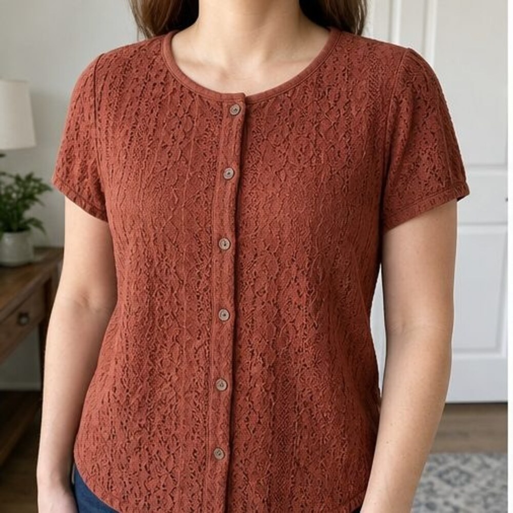 Rust Button Blouse - Picture 2 of 6